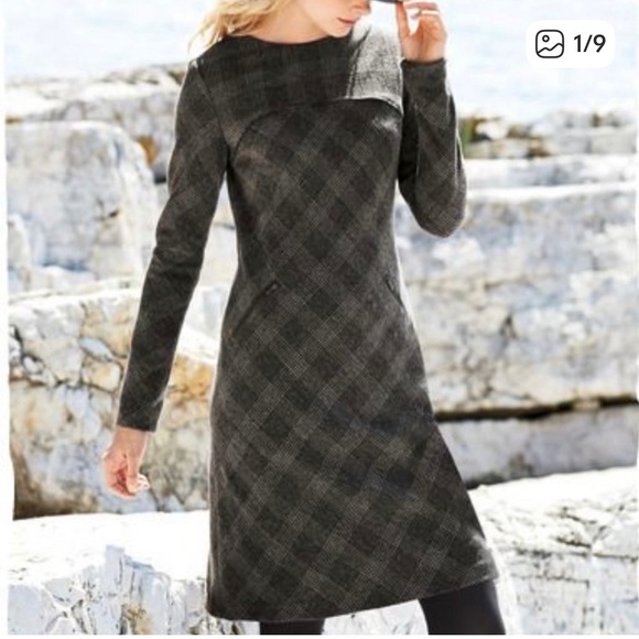 Peruvian Connection Dresses & Skirts - Peruvian Connection Charcoal Plaid Long Sleeve Dress Zipper Accents Size 2